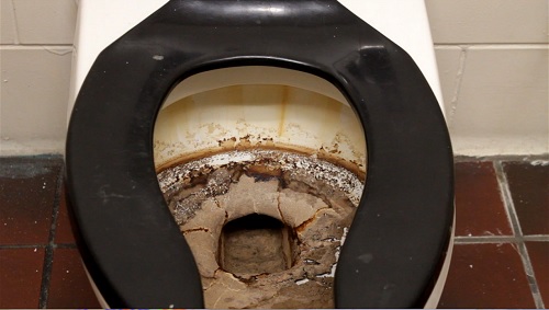 A toilet at Highland Park High School